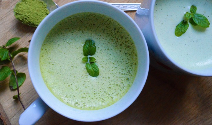 morning matcha superdrink latte infused with mint and vanilla