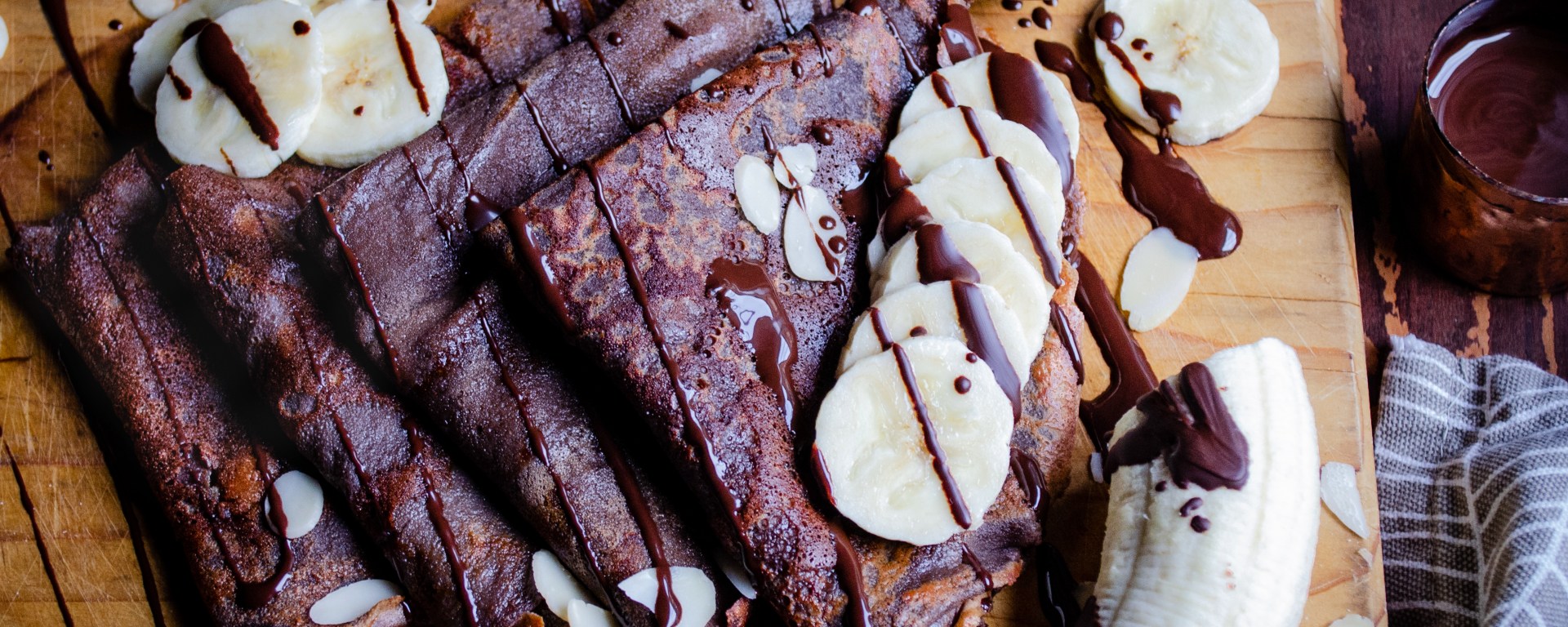 collagen crépes with bananas and decadent melted dark chocolate