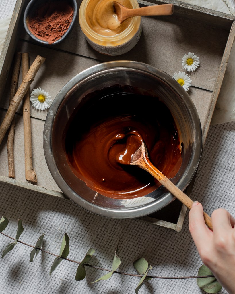 melted dark chocolate for making peanut butter filled cups