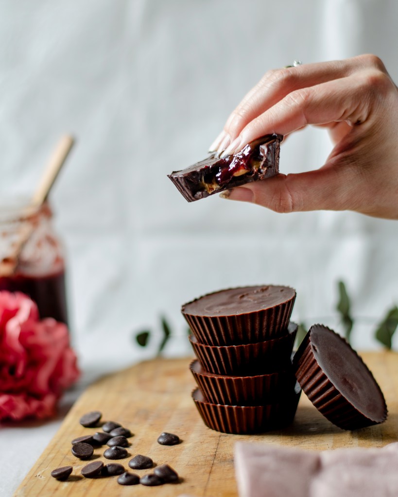 peanut butter jelly dark chocolate cups