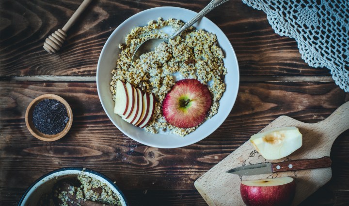 horizontal photo of gluten-free apple and poppy seed millet porridge