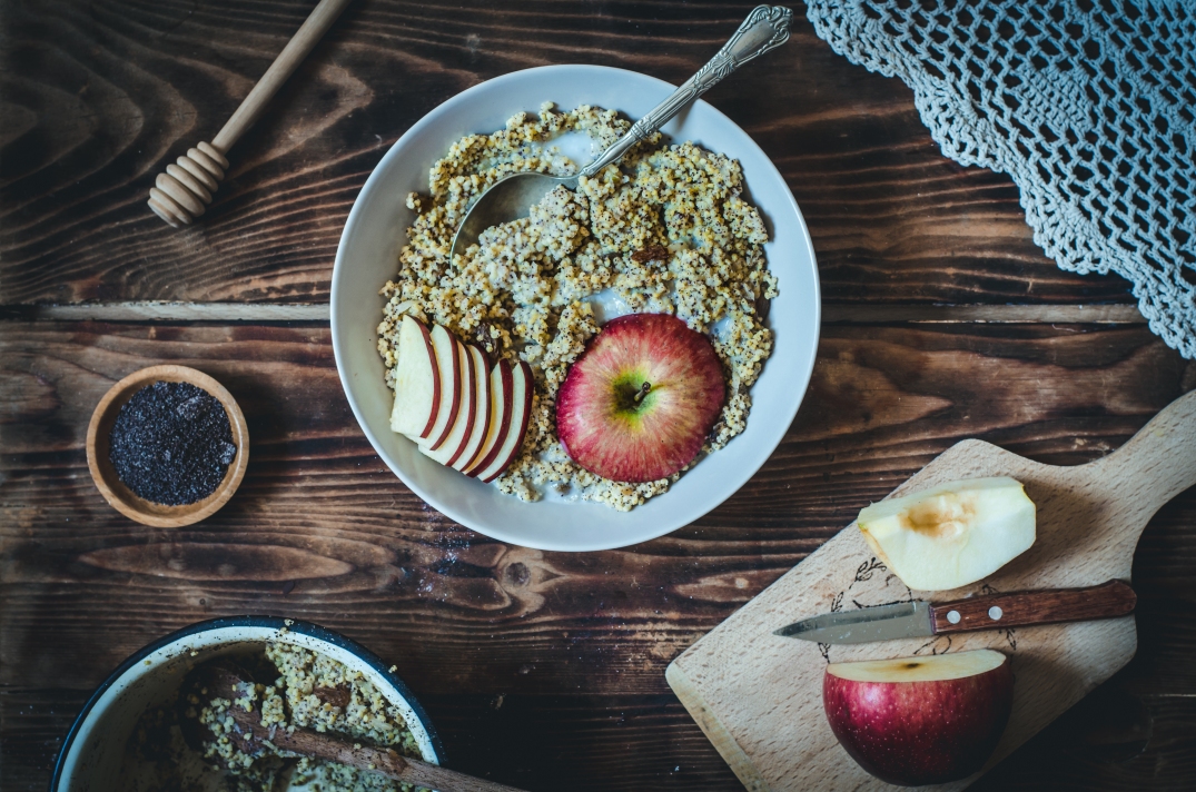 horizontal photo of gluten-free apple and poppy seed millet porridge
