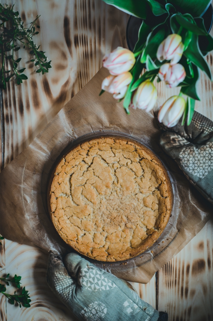 vegan coconut dream millet cake straight out of the oven and spring vibes